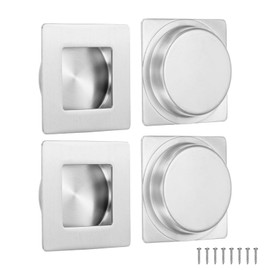 M METERXITY 4-Pack Recessed Finger Pulls, 2.75 Inch 304 Stainless Steel Sliding Closet Door Handles for Barn Door, Rectangular Flush Pulls Handles [Silver Tone]