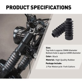 NEWSMARTS Motorcycle 39mm Fork Covers Front Rubber Gaiters Gators Shock Boots for Harley Sportster XL883 1200 / Dyna FXD Powersports Fork Guards