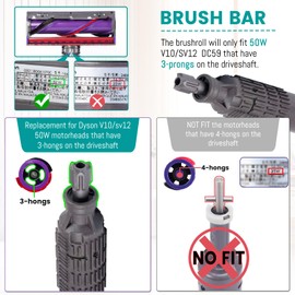 ACCTDLF Ball Wheel and Roller Brush Kit Replacement for Dyson V10 SV12 Vacuum Cleaner Motorhead Parts,for 50W Direct Drive Motor Head that Have 3-Hongs on the Driveshaft,Compatible with V10 Part