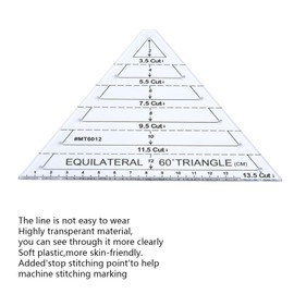 KooingTech 60 Degree Triangle Ruler for Quilting, 6.54 * 6.19in Triangle Quilting Ruler, Triangle Quilting Ruler Transparent for Sewing Cut Measurement DIY Tools