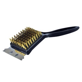 Kingfisher BBQBRUSH BBQ Bristle Cleaner Brush with Metal Scraper, Black/Brass, 20.8 x 13 x 4.4 cm