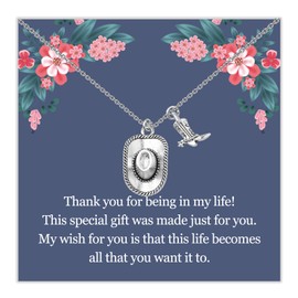 Cowboy Hat Necklace Cowgirl Boot Necklace Cowgirl Country Girl Necklace Cowgirl Gift Western Bridesmaid Necklace (Thank you for being in my ca)