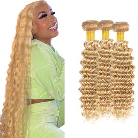 30 32 34 Inch Blonde Huamn Hair Bundles P27/613 Deep Wave Bundles Unprocessed Brazilian Virgin Hair Two Tone Blonde Mixed With 613 Deep Wave Hair Extensions