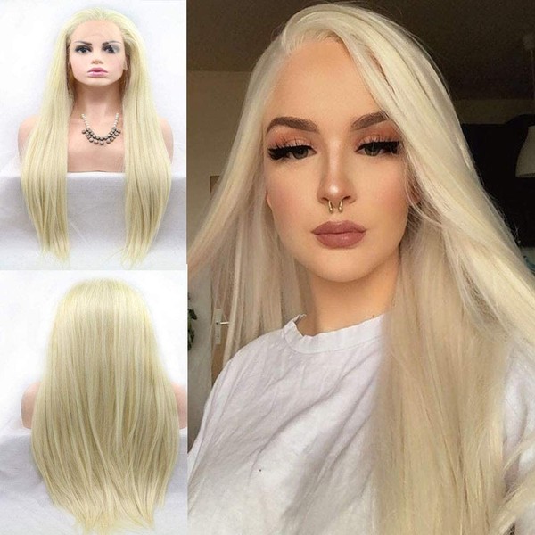 613 Blonde Lace Front Wigs for Women Long Straight Soft Blonde Realistic Synthetic Wigs with Natural Hairline Glueless Heat Resistant Fiber Hair Lace Wig 24 inches
