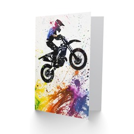 Artery8 Motorbike Dirtbike Motorcycle Rainbow Paint Splat For Him Man Birthday Card