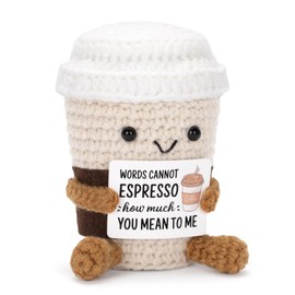 A AIFAMY Funny Positive Coffee, Emotional Support Coffee, Cute Crochet Potato Partner Toy with Positive Card Cheer Up Funny Gag Gifts for Best Friend Birthday Housewarming Women Teacher Fall