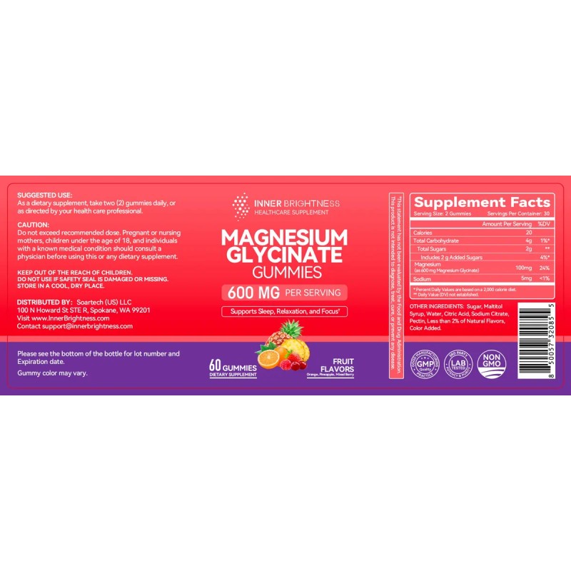 Inner Brightness Magnesio Glicinato 600mg 60 Gomitas Veganas