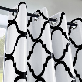 Melodieux Moroccan Fashion Room Darkening Blackout Grommet Curtain for Bedroom Kitchen Small Windows, 52 by 45 Inch, Off White/Black (1 Panel)