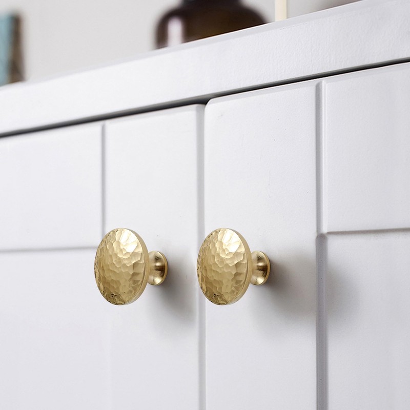 KOPPALIVE 10-Pack Solid Brass Kitchen Cabinet Knobs, Hammered Gold Drawer