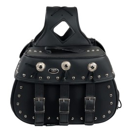 Milwaukee Leather SH652ZB Large Black Zip-Off 3-Buckle PVC Studded Throw Over Motorcycle Saddlebags - Large