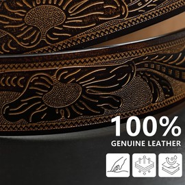 Evbopa Western Leather Belts for Men Cowboy Belt Mens Engraved Bull Buckle Belts
