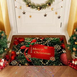 JynxtoyZeal Christmas Carpet,Non Slip and Washable Santa Snowflakes Door Mat,Christmas Bathmat for Outdoor Indoor (40x60 cm)