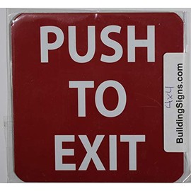 PUSH TO EXIT SIGN (RED/white letters,4 X 4 inch,1 PC)