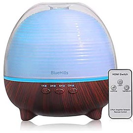 BlueHills Premium 1000 ML Large XL Essential Oil Diffuser with Remote Aroma Humidifier for Large Room Home Long Run Time Huge Coverage Area Lights High Mist Extra Large Capacity Dark Wood Grain N6