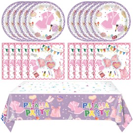 41Pcs Pajama Party Decorations Tableware Set Sleepover Party Supplies For Girls Include Pajama Plates Napkins Tablecloth丨Girls Slumber Party Spa Party Bachelorette Party Birthday Party Decor,Serve 20