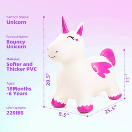 EVERICH TOY Bouncy Horse Unicorn Toys for Kids, Inflatable Bouncing Animal Hopping Toys, Outdoor Indoor Ride On Bouncer, Boys Girls Birthday Gift for 18 Months 2 3 4 5 6 Years Old Toddler