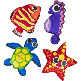 Sunflex Splash Puppies - Floating Neoprene Water Toy Set of Four That Includes 1 Starfish, 1 Turtle, 1 Fish, and 1 Seahorse - Waterproof and UV Resistant Pool Toy