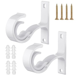 Grevosea Set of 2 Brackets for Curtain Rods, Curtain Holders, Clothes Rails, Holder, Cupboard, Cupboard, Wardrobe, Stainless Steel for Curtain or Wardrobe, Shower Curtain, Silver