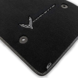 Lloyd Mats Heavy Duty Premium Black and White Vinyl Binding Carpeted Floor Mats for Corvette C8 2020-ON Coupe & Convertible (Charcoal, 2PC (Combo Logo) - Chrome Corvette)