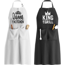 Sertay 2 Pieces Pair Gift Apron, Women's Apron Gift, Apron Cooking Apron, Adjustable Cooking Apron, Kitchen Apron Funny for Home or Outdoor Barbecue, Baking, Cooking, Black + white