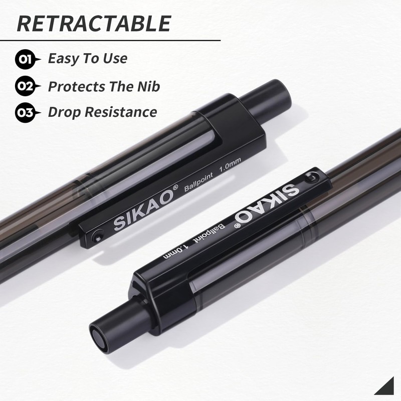 Sikao Black Pens Bulk, 60 Pack Retractable Ballpoint Pens, Black