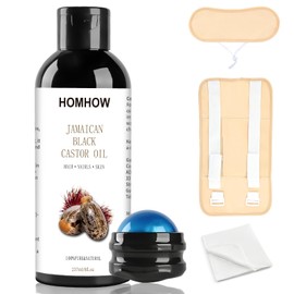 Castor Oil Pack Wrap & Organic Castor Oil (8fl.oz/237ml), Caster Oil Wrap with Roller Ball, Reusable Caster Oil Packs for Neck, Stomach and Entire Body