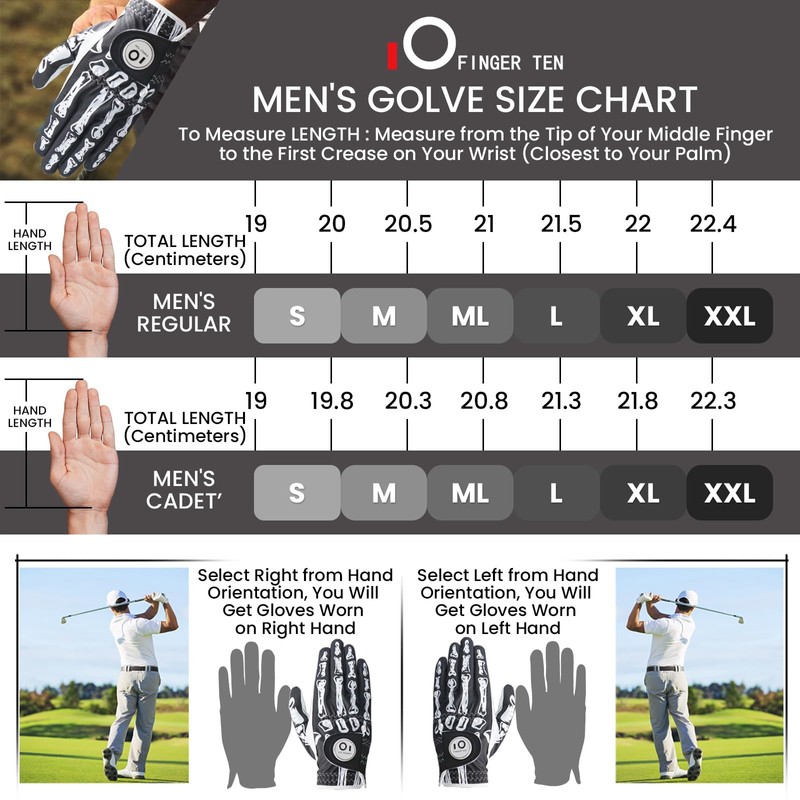 FINGER TEN Golf Gloves Men Left Hand for Right Handed
