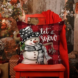 ALINK Christmas Pillow Covers 18x18 Inch Set of 4 Snowman Santa Claus Decorative Red Black Plaid Throw Pillows Merry Christmas Winter Christmas Decor for Home Couch