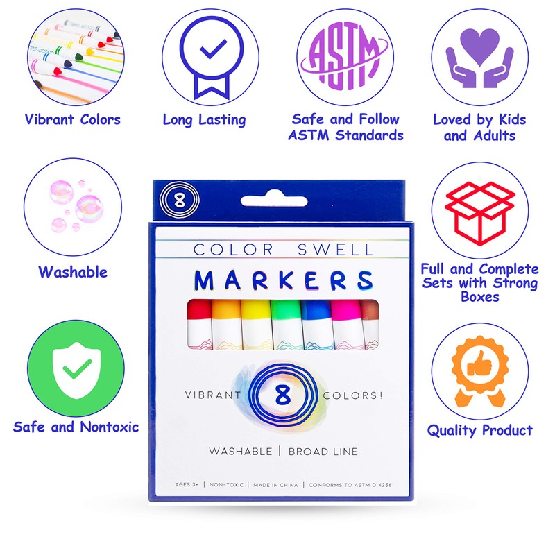 Color Swell Washable Markers Bulk Pack 2 Sets 8 Count
