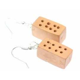 Miniblings Brick Earrings Pendant Stone House Brick Wall Handmade Fashion Jewellery I Earrings Silver-Plated, Stone, No Gemstone