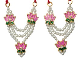Set of 2 Moti Mala Lotus Design Set for Laddu Gopal/Devi Maa/Radha Krishna/Indian Traditional God Goddess Haar Sringar Set for Janmashtmi Deities jewellary Set for All God Idol Statue (Size:- 1.5'')