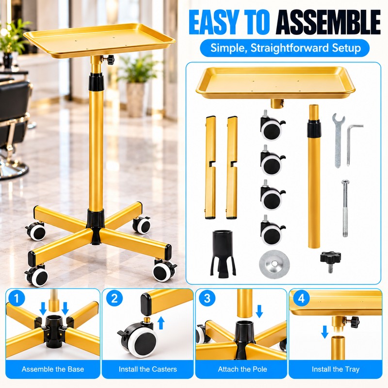Adjustable Height Salon Trolley for Mobile Work – Large Aluminum