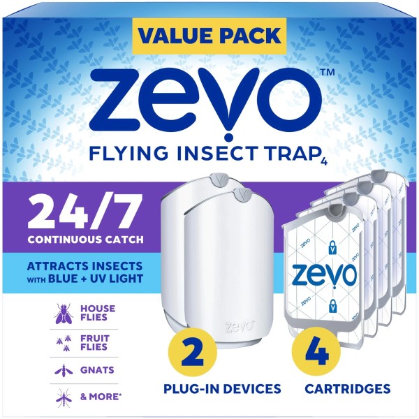 Zevo 2 Flying Insect Traps & 4 Cartridges - Plug