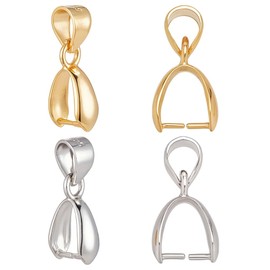 CRAFTYMELODY 4Pcs Pinch Bail Clip Clasp 925 Sterling Silver Snap on Bail Gold Silver Bead Pendant Connector Dangle Charm Jewelry Finding for Jewelry Making Accessory Supplies Necklace DIY Craft
