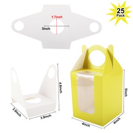 Frantis Individual Cupcake Boxes 4x4x5 Inches Disposable Pastry Tray Boxes, With Window Insert and Handle, Perfect for Parties, Birthdays, Bakery Wrapping and Events Containers (Yellow-25Pack)