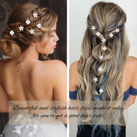 YISSION 20 Pcs Mini Flower Hair Clips with Rhinestone Cute Decorative Hair Pins Small Wedding Hair Barrettes White Hair Clips Bridal Flower Girl Hair Accessory (2 Patterns)