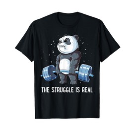 Panda The Struggle Is Real Sollevamento Pesi, Fitness, Palestra, Divertente Maglietta