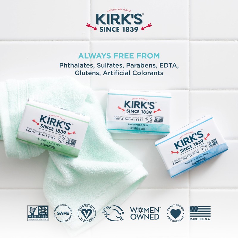 Castile Bar Soap by Kirk’s | Clean Soap for Men,