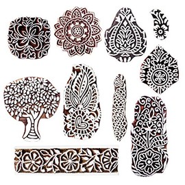Royal Kraft Wooden Stamps for Block Printing on Saree Border, Textile, Clay, Pottery, Tattoo (Set of 10) MXtag0005