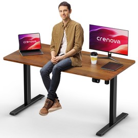 Crenova Electric Standing Desk,Height Adjustable Computer Home Office Stand Up Desk,48 x 24 Inches Whole-Piece Sit Stand Studying Gaming Table(Vintage Brown)