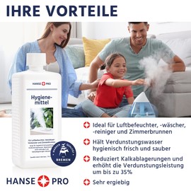 HANSE PRO Hygienemittel, 500 ml I für Luftbefeuchter, Luftreiniger, Luftwäscher, Heizkörper-Verdunster, Zimmerbrunnen I hält Verdunstwasser hygienisch einwandfrei I Water Conserver