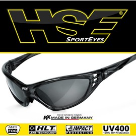 HSE® SportEyes® UV400 Protective Filter, HLT® Plastic Safety Glass According to DIN EN 166, Sports Glasses, Cycling Glasses, Sunglasses (Smoke)