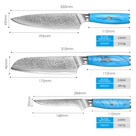 Home Safety Damascus Chef Boning Knives 3 Piece Kitchen Knife Set VG-10 Damascus Steel Professional Chef's Knife – Razor Sharp Cleaver Set with Ergonomic Natural Resin Handle Cooking Knife