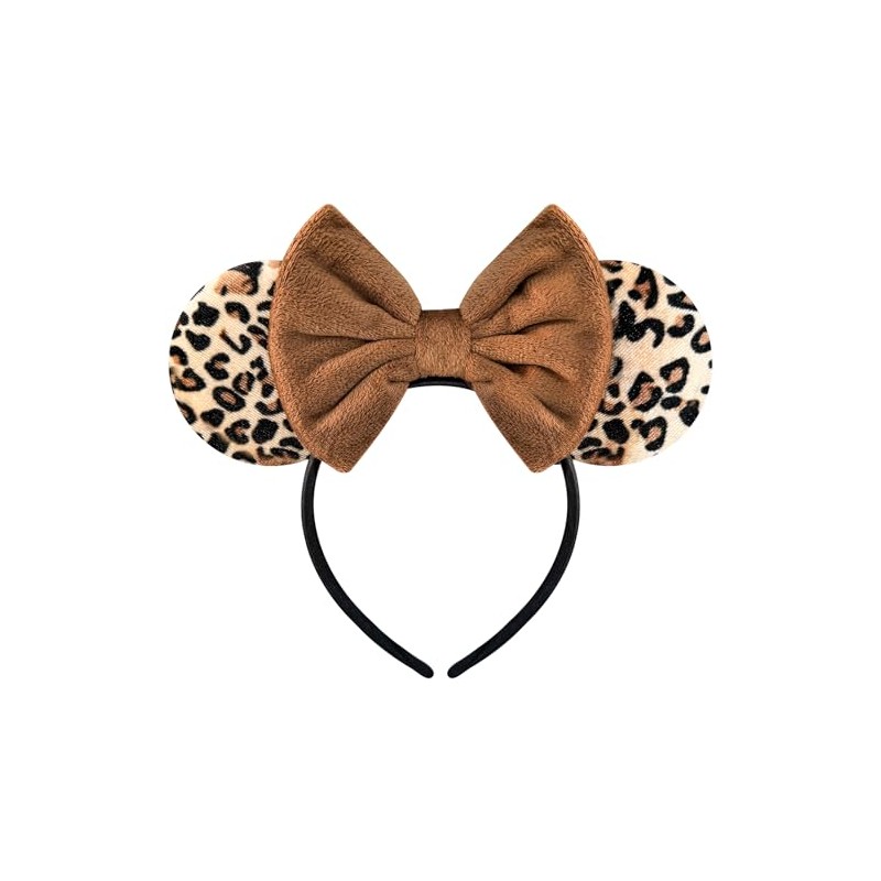Bmobuo Leopard Print Mouse Ears Headband for Women, Brown Fuzzy