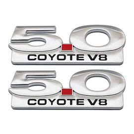 2Pcs Chrome Metal 5.0 Coyote V8 Logo Side 5.0L Emblem SUV Racing Coupe GT Badge Sticker (Silver)