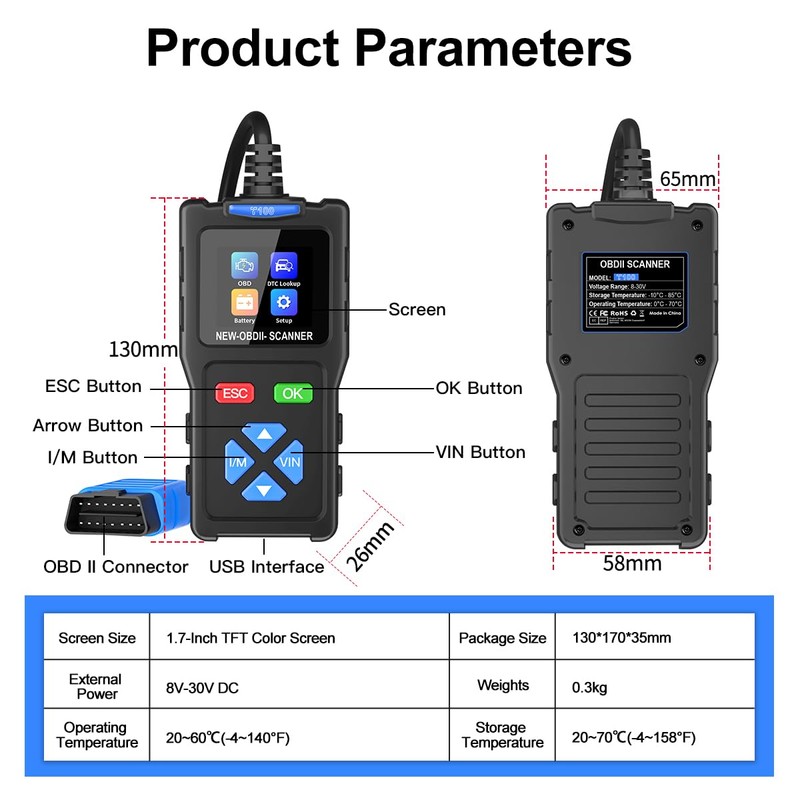 OBD2 Diagnostic Tool - OBDII/EOBD Diagnostic - Car Diagnostic OBD2