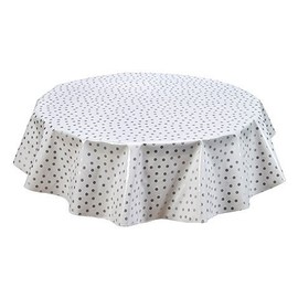 Round Freckled Sage Oilcloth Tablecloth in Dot Silver - You Pick The Size!
