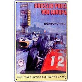 Tin Sign 20 x 30 cm Nürburgring Grand Prix of Europe 60s World Cup Car Racing in Retro Nostalgia Vintage Advertising Poster Design