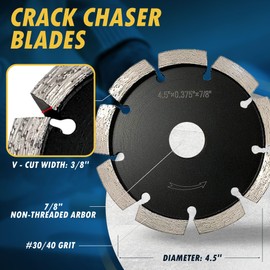 4.5" Diamond Crack Chaser Blades for Routing and Repairing Cracks in Concrete and Asphalt - 3/8" Width with a 7/8" Non-Threaded Arbor