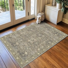 Youime Entryway Rug 2x3 Small Washable Rug Light Green & Beige Persian Floral Area Rug, Machine Non-Slip Stain Resistant Rugs Thin Door Mats for Inside Entry,Kitchen,Bedroom,Kids Room Bathroom